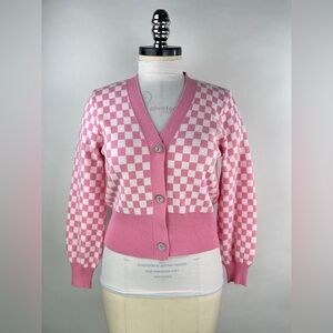 💚 2961. Pink Checkered Button Front Cardigan